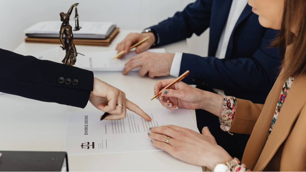 Indianapolis divorce lawyer reviewing divorce decree with client